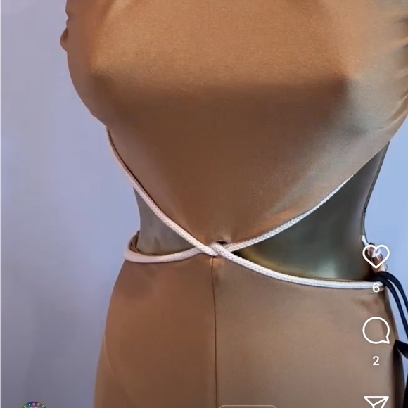 Sexy Tan Jumpsuit wide palazzo, halter rope tie, cutouts, 70s Disco festival NWT - Picture 7 of 10